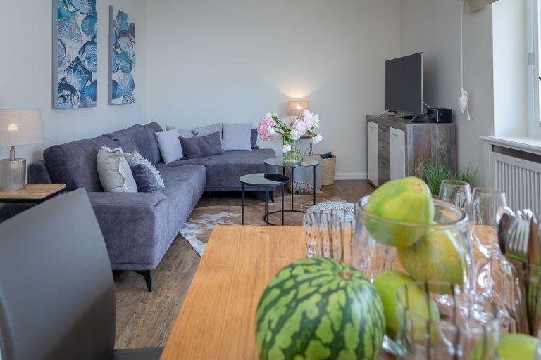 Wohnzimmer in einer Ferienwohnung auf Sylt